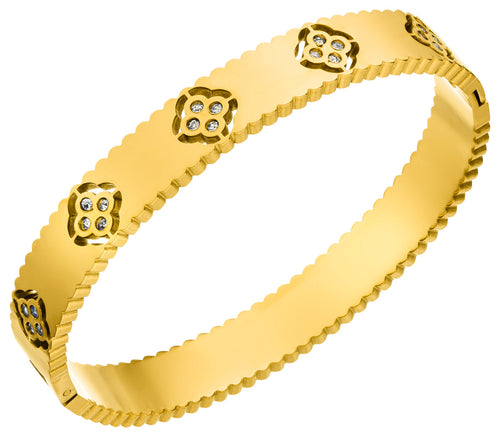 Kleeblatt Armreif mit eingestanzten Clover-Motiven in Gold, wasserfest und fΓ€rbt nicht ab.