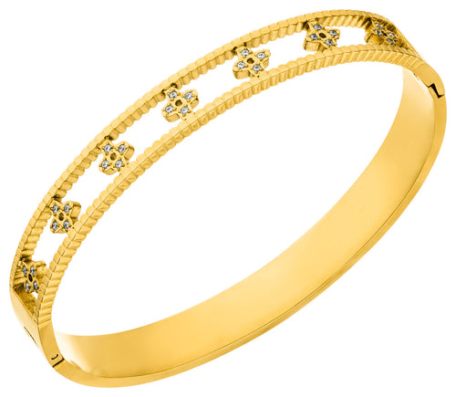 Entdecke unseren exklusiven Leaf Clover Armreif mit stylischen Kleeblatt-Motiven in Gold, der wasserfest ist und nicht abfΓ€rbt.